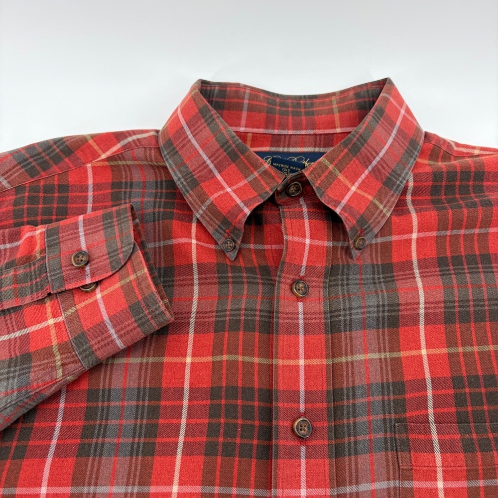 Brooks Brothers Brook Flannel Plaid Button‎ Down Long Sleeve Shirt Red Mens